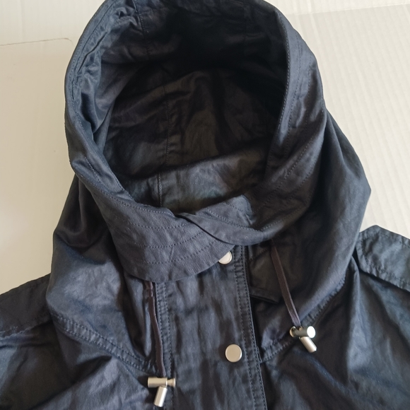 TALBOTS Jacket Women's Waxed Hooded Canvas, Sz 10 Mdnight Blue - Picture 3 of 10